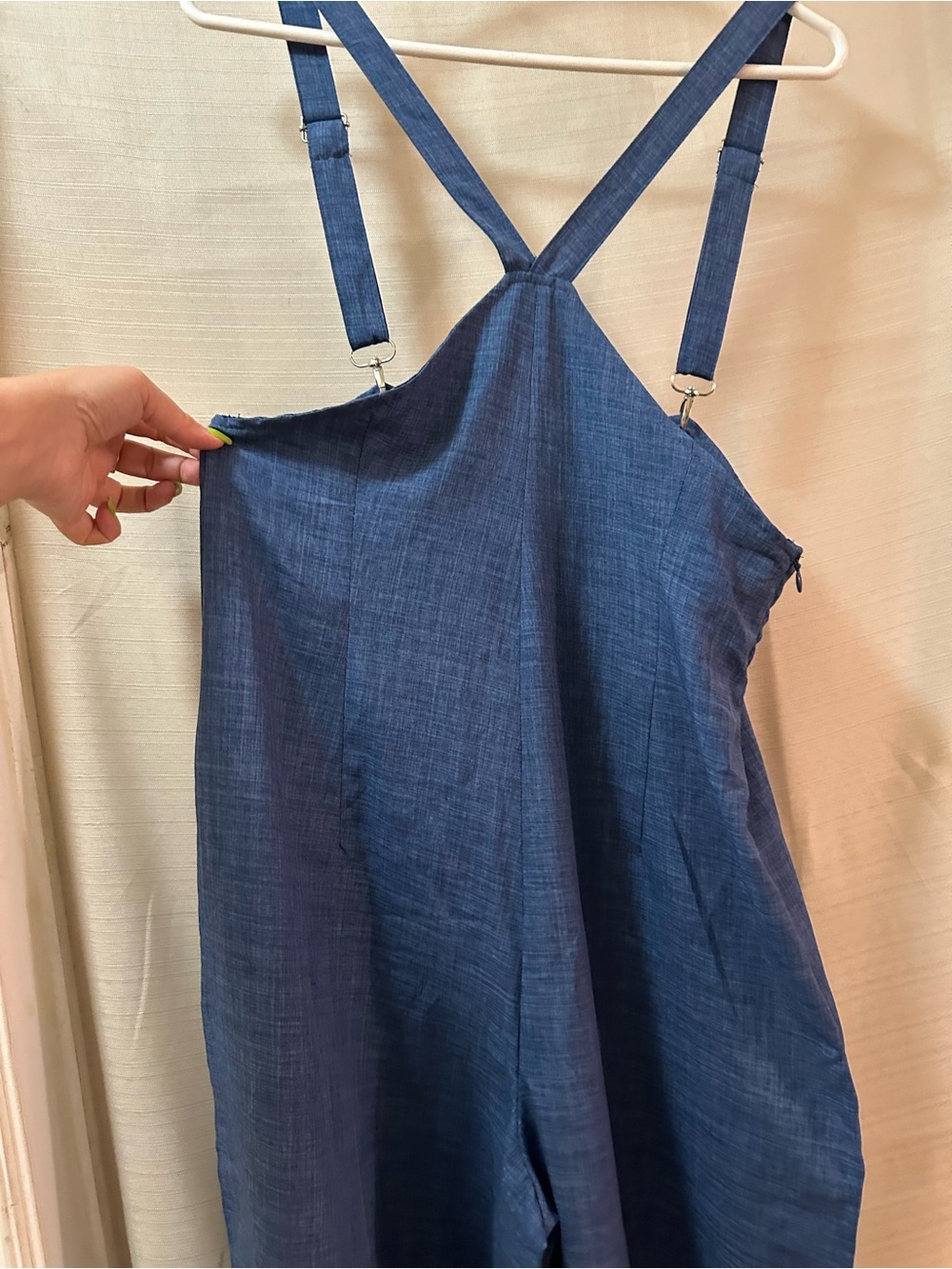 CHICME Blue Wide Leg Overall Jumpsuit Adjustable Strap Pocket Romper Medium - Picture 6 of 8